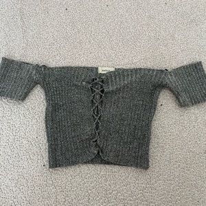 Grey crop top off shoulder